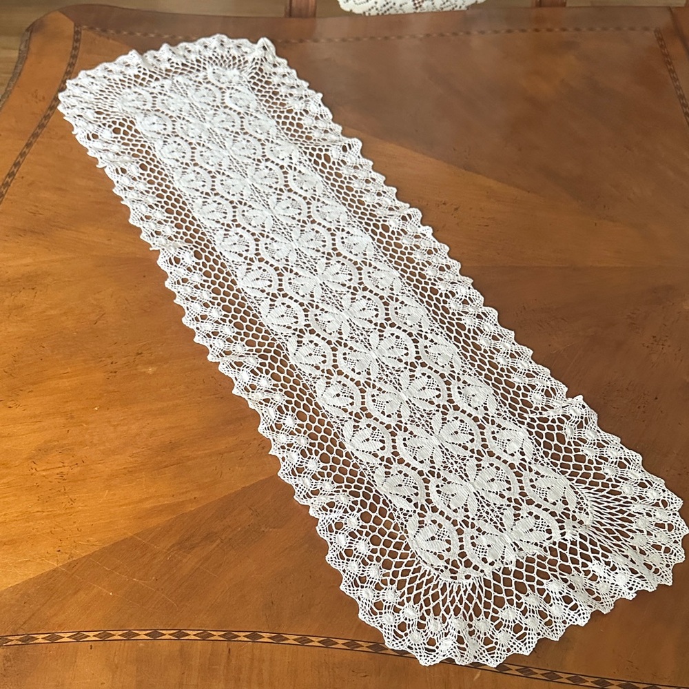 HANDMADE White Crochet Lace Table Runner - Home Dining